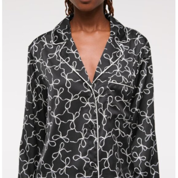 Abercrombie & Fitch Satin Bow Design Sleep Shirt and Pants Black/White Sz Small - Picture 2 of 7